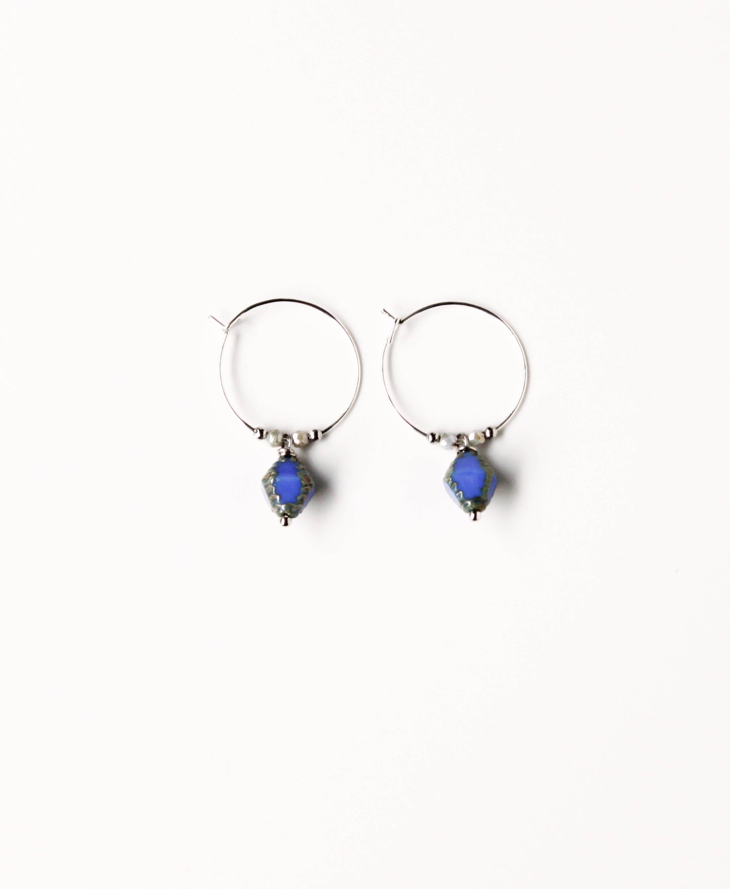 Ohrringe • Vintage-Creolen, Blau, Silber