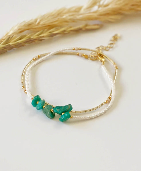 Armband & Creolen set • Amazoniet, goud