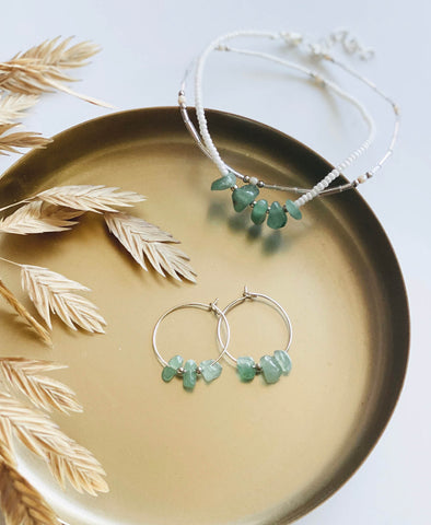 Armband & Creolen set • Aventurijn, zilver