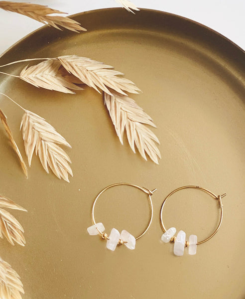 Armband & Creolen set • Rozenkwarts, goud
