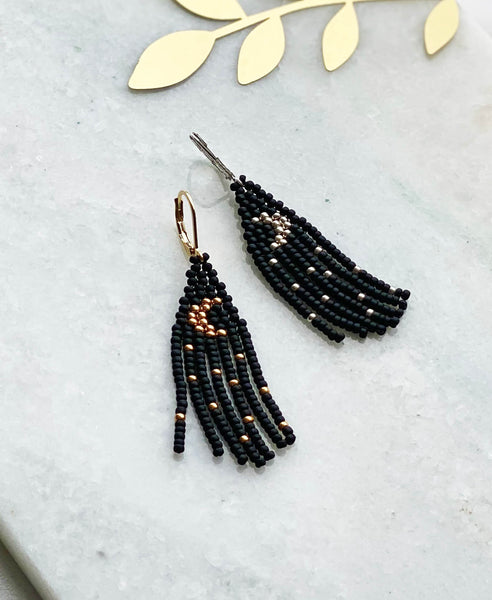 Oorbellen • Tiny Moon, zwart, zilver