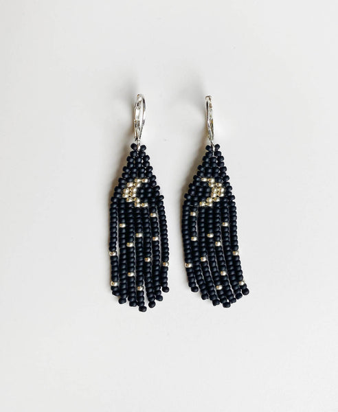 Oorbellen • Tiny Moon, zwart, zilver