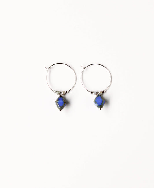 Ohrringe • Vintage-Creolen, Blau, Silber